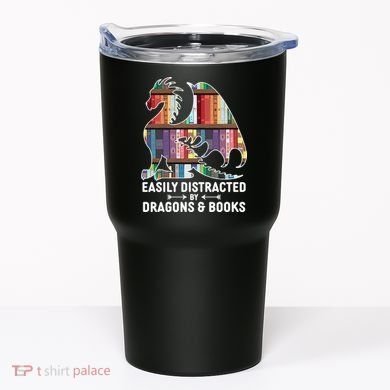 Easily Distracted By Dragons and Books Fantasy Book Lover Tumbler