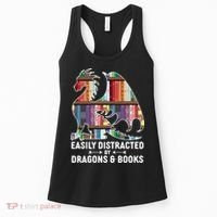 Easily Distracted By Dragons and Books Fantasy Book Lover Women's Tank Top thumb 0