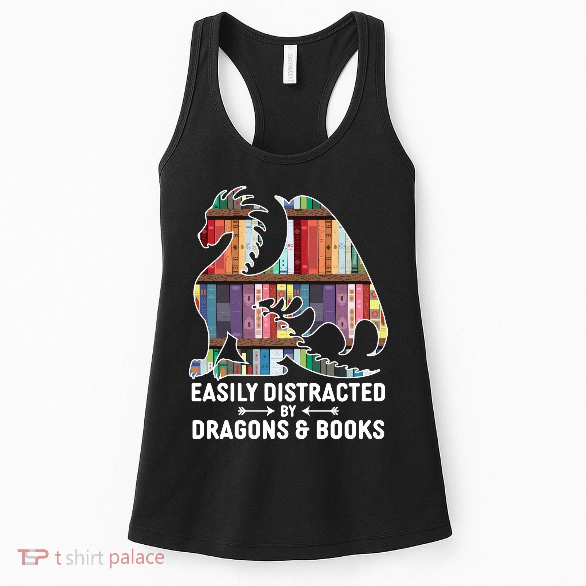 Easily Distracted By Dragons and Books Fantasy Book Lover Women's Tank Top