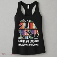 Easily Distracted By Dragons and Books Fantasy Book Lover Women's Tank Top thumb 3