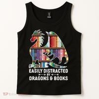 Easily Distracted By Dragons and Books Fantasy Book Lover Tank Top thumb 2