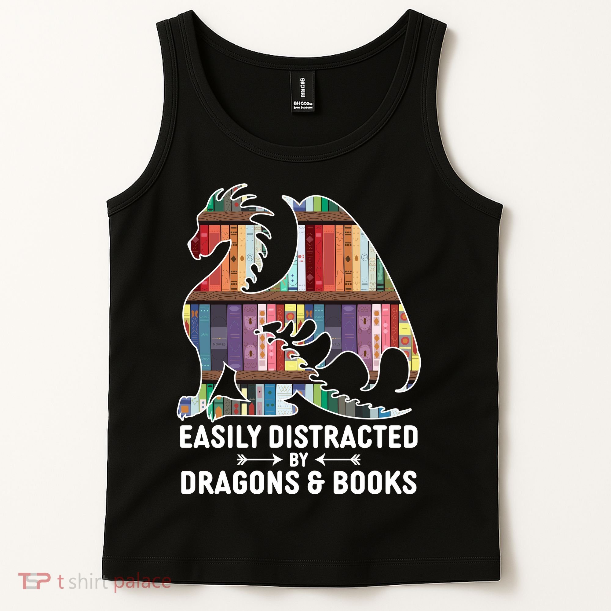 Easily Distracted By Dragons and Books Fantasy Book Lover Tank Top