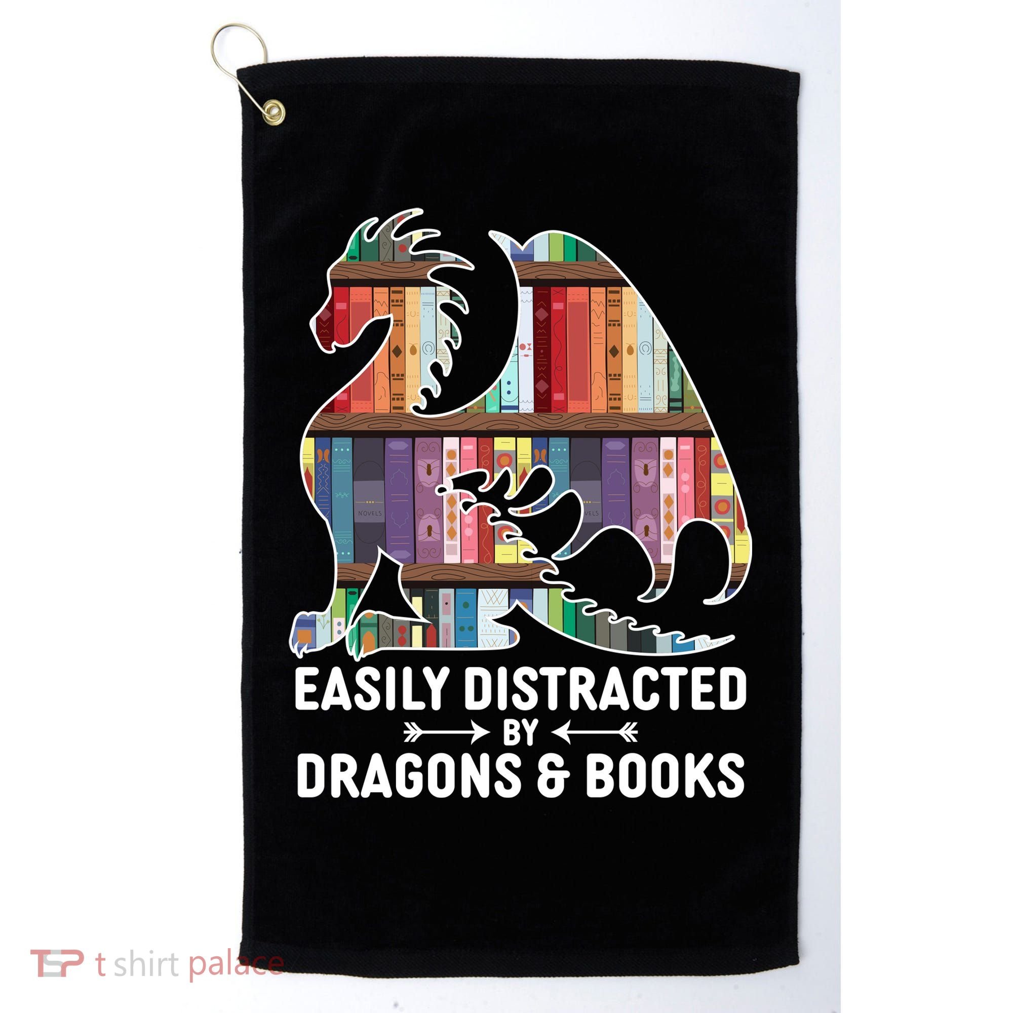 Easily Distracted By Dragons and Books Fantasy Book Lover Golf Towel