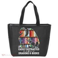 Easily Distracted By Dragons and Books Fantasy Book Lover Tote Bag thumb 0