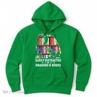 Easily Distracted By Dragons and Books Fantasy Book Lover Hoodie thumb 0