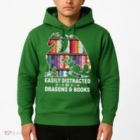 Easily Distracted By Dragons and Books Fantasy Book Lover Hoodie thumb 2