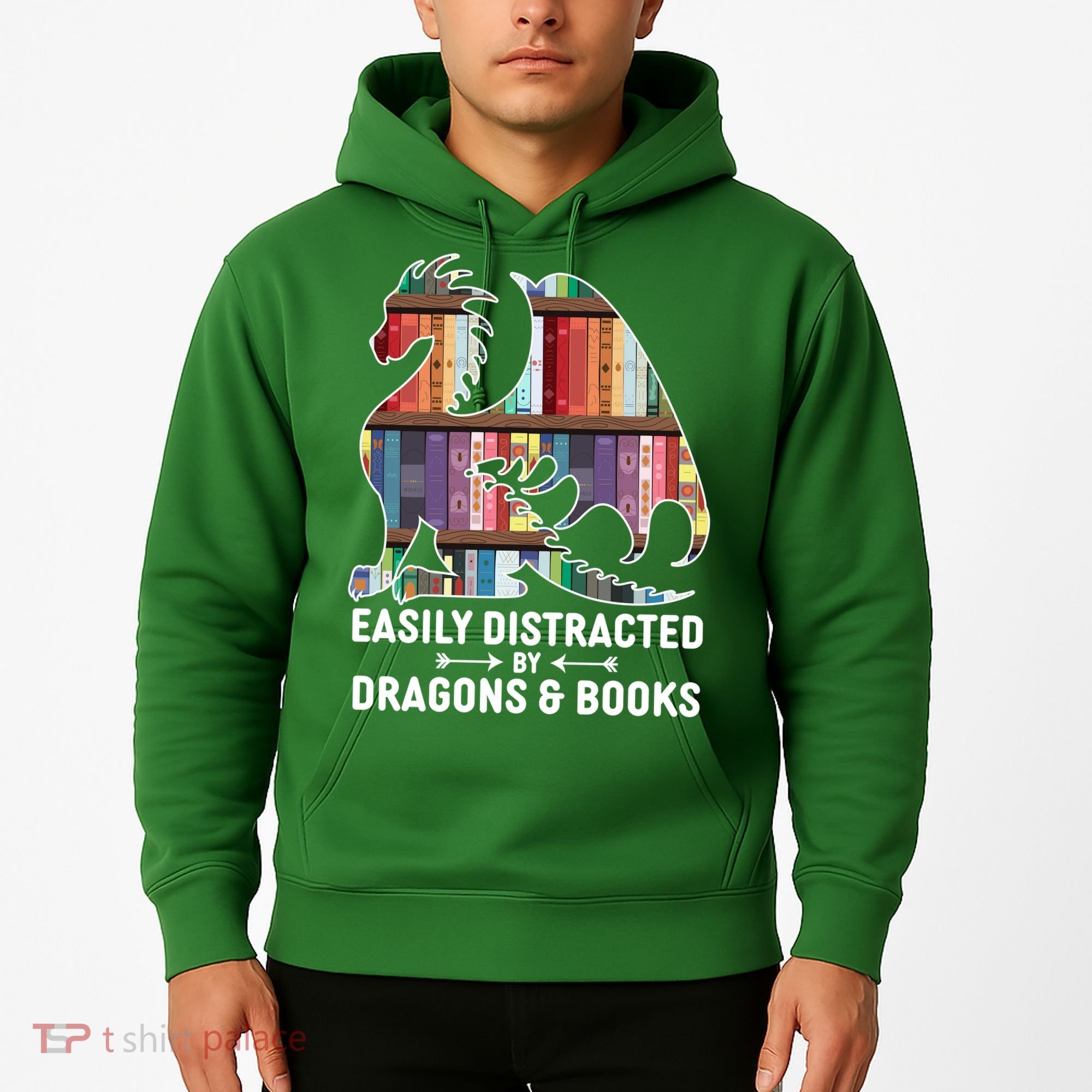 Easily Distracted By Dragons and Books Fantasy Book Lover Hoodie