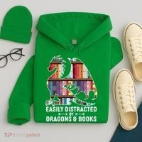 Easily Distracted By Dragons and Books Fantasy Book Lover Hoodie thumb 4