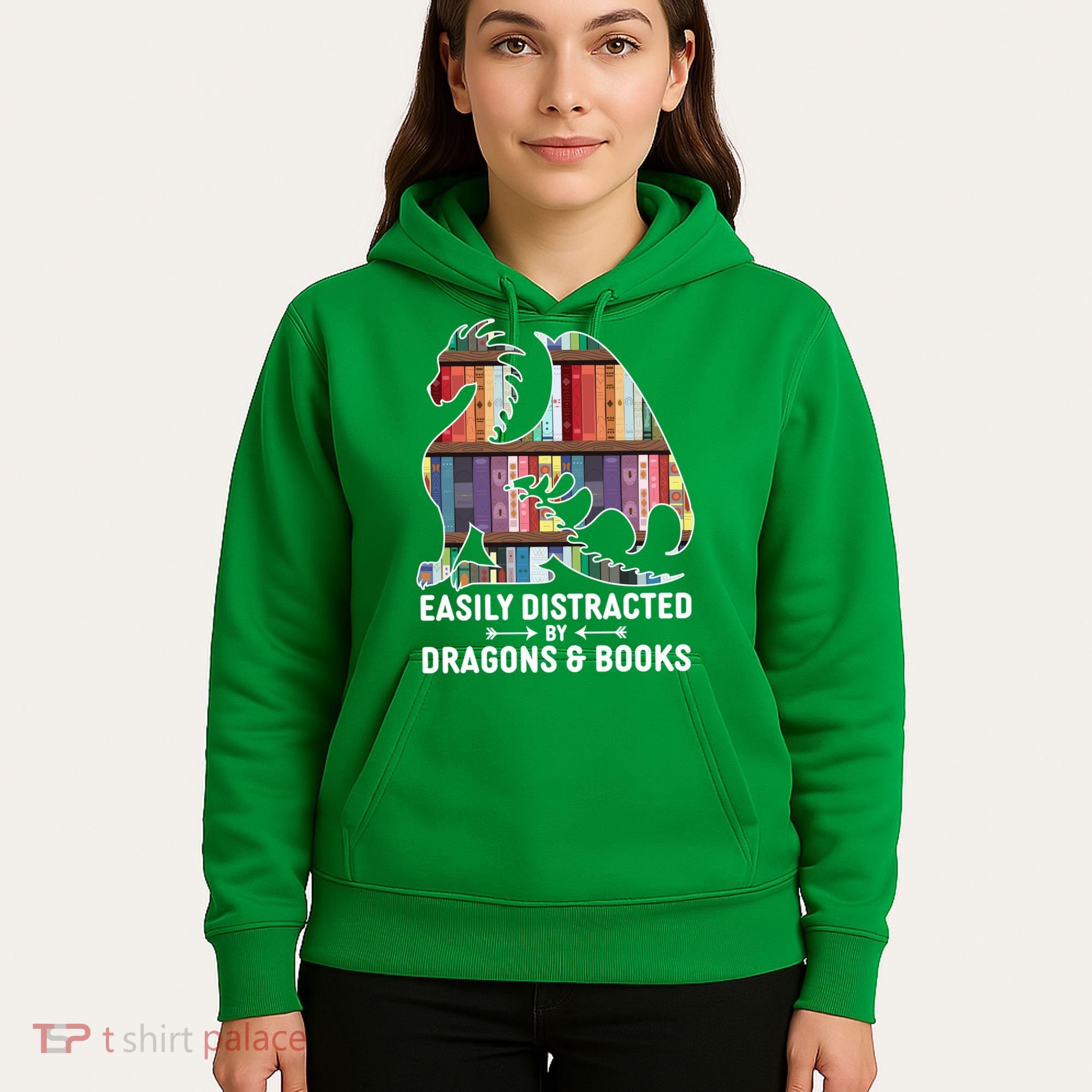 Easily Distracted By Dragons and Books Fantasy Book Lover Hoodie