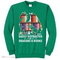 Easily Distracted By Dragons and Books Fantasy Book Lover Sweatshirt thumb 0