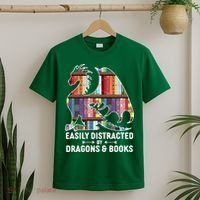 Easily Distracted By Dragons and Books Fantasy Book Lover T-Shirt thumb 2