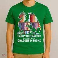 Easily Distracted By Dragons and Books Fantasy Book Lover T-Shirt thumb 3
