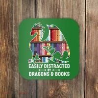 Easily Distracted By Dragons and Books Fantasy Book Lover Coaster thumb 0