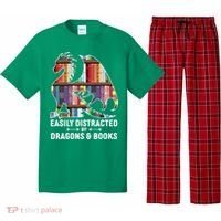 Easily Distracted By Dragons and Books Fantasy Book Lover Pajama Set thumb 0