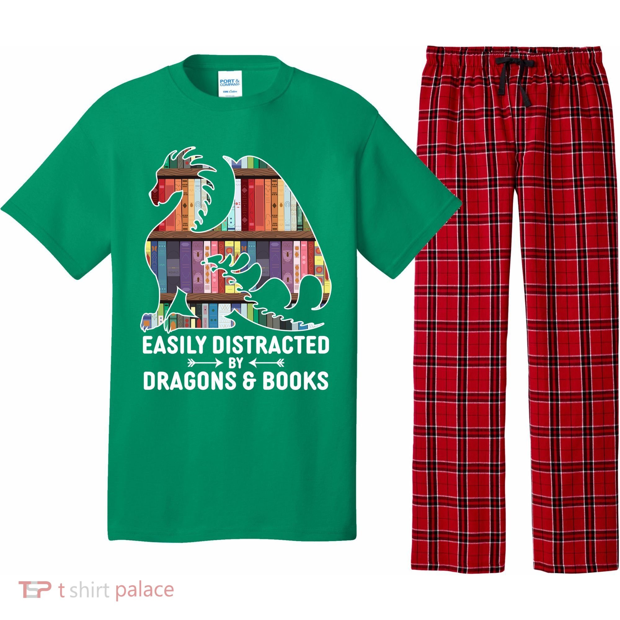 Easily Distracted By Dragons and Books Fantasy Book Lover Pajama Set