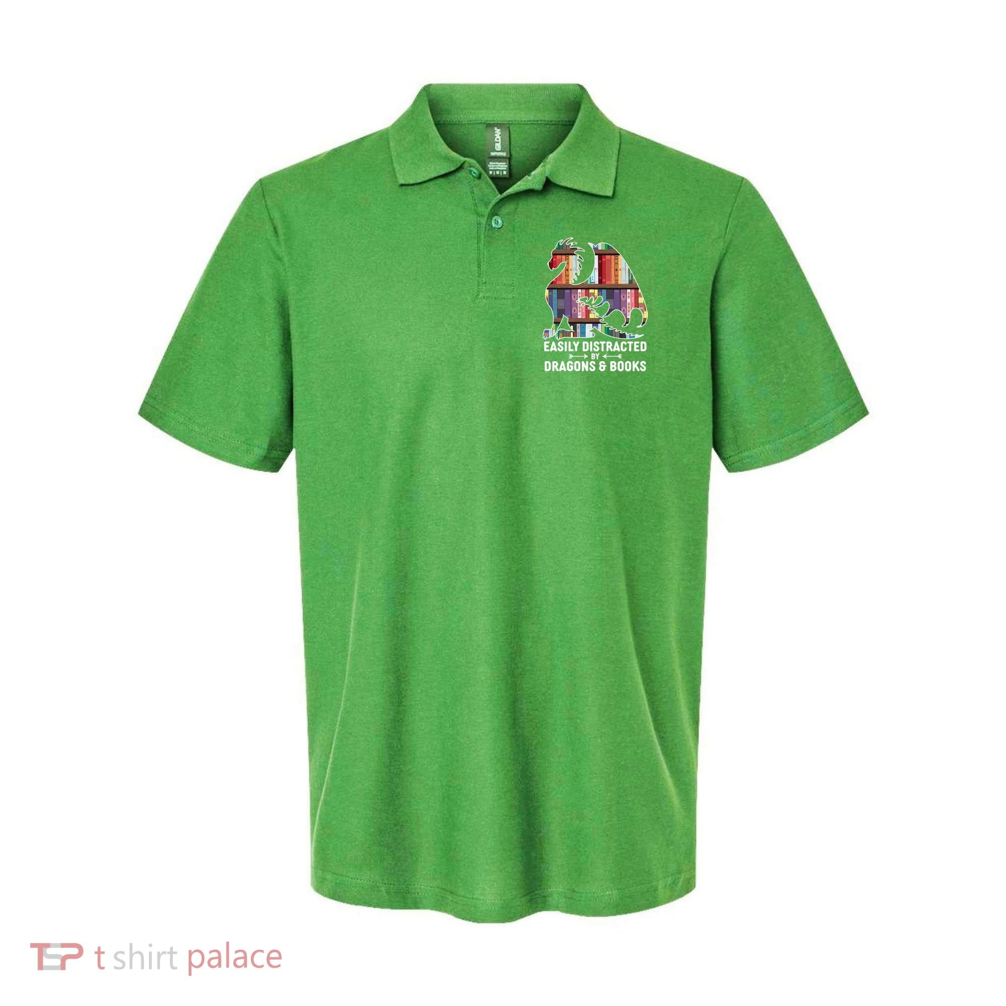Easily Distracted By Dragons and Books Fantasy Book Lover Polo