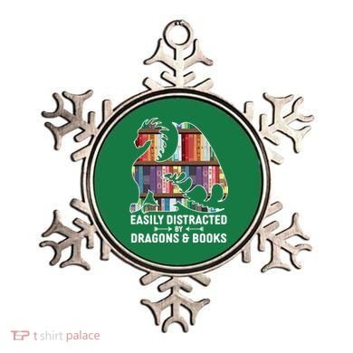 Easily Distracted By Dragons and Books Fantasy Book Lover Ornament