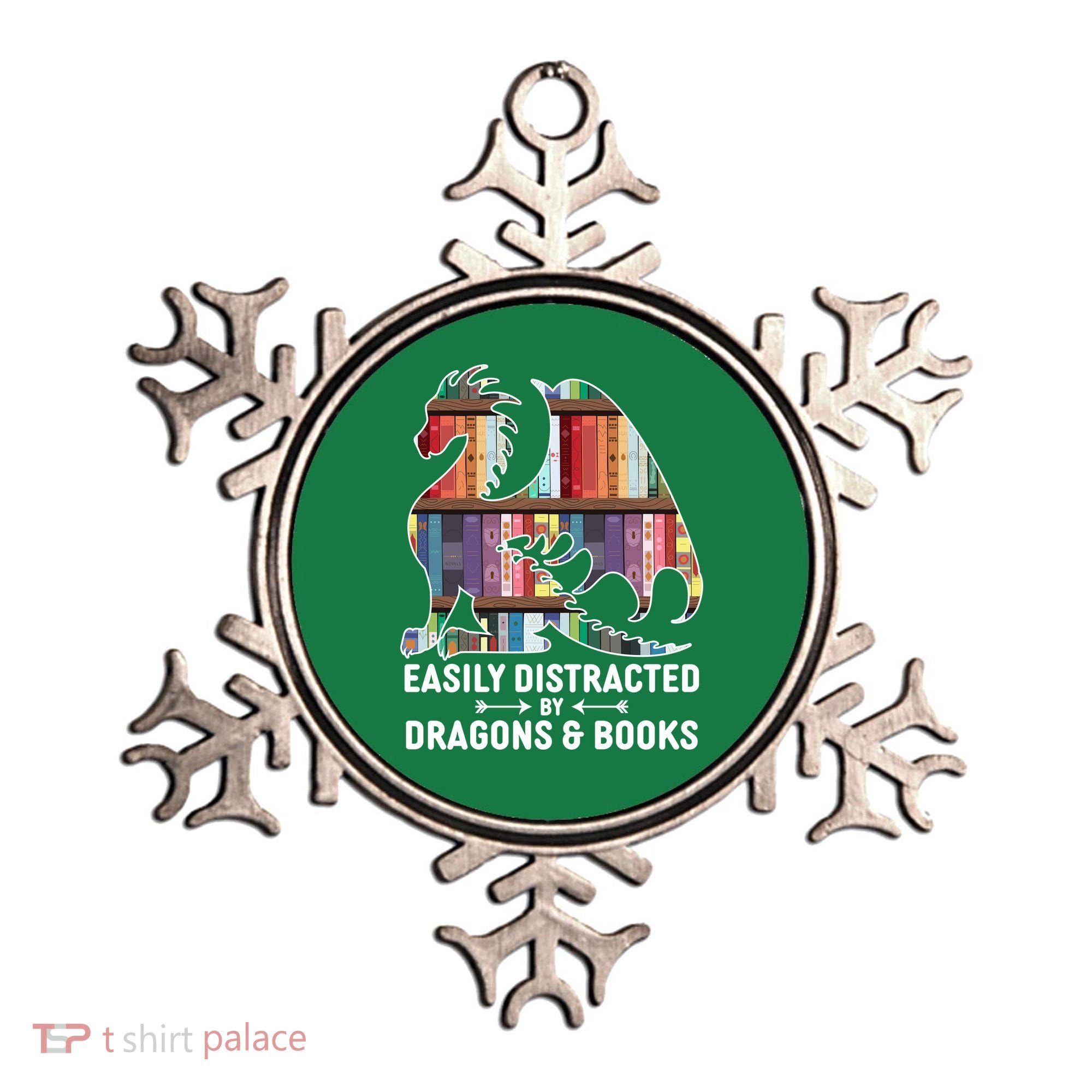 Easily Distracted By Dragons and Books Fantasy Book Lover Ornament