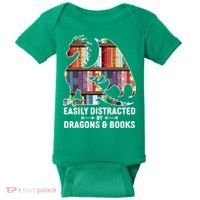 Easily Distracted By Dragons and Books Fantasy Book Lover Baby Bodysuit thumb 0