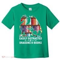 Easily Distracted By Dragons and Books Fantasy Book Lover Toddler T-Shirt thumb 0