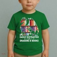 Easily Distracted By Dragons and Books Fantasy Book Lover Toddler T-Shirt thumb 2