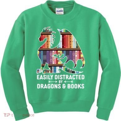 Easily Distracted By Dragons and Books Fantasy Book Lover Kids Sweatshirt