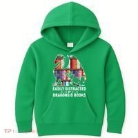 Easily Distracted By Dragons and Books Fantasy Book Lover Kids Hoodie thumb 0