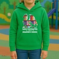 Easily Distracted By Dragons and Books Fantasy Book Lover Kids Hoodie thumb 3