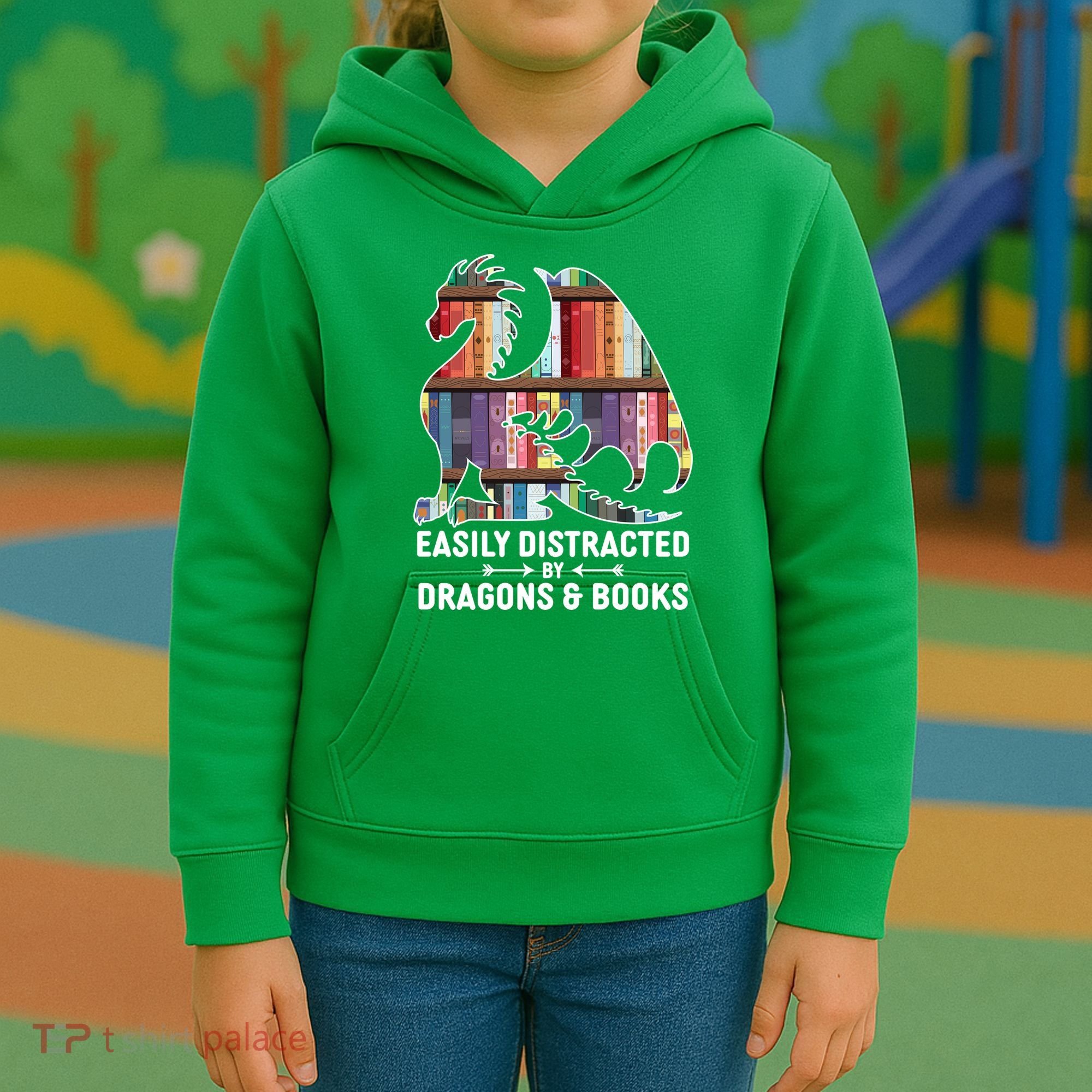 Easily Distracted By Dragons and Books Fantasy Book Lover Kids Hoodie