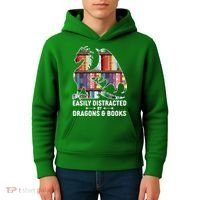 Easily Distracted By Dragons and Books Fantasy Book Lover Kids Hoodie thumb 4