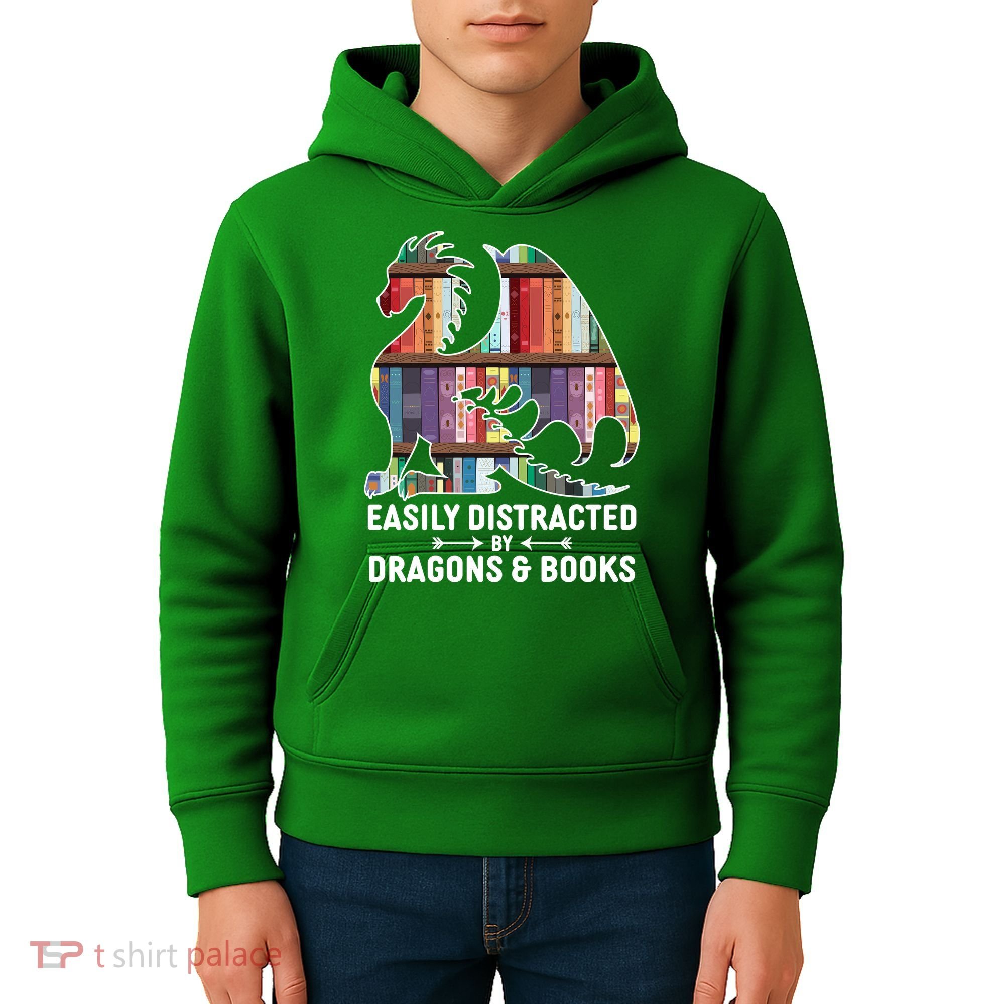 Easily Distracted By Dragons and Books Fantasy Book Lover Kids Hoodie