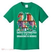 Easily Distracted By Dragons and Books Fantasy Book Lover Kids T-Shirt thumb 0