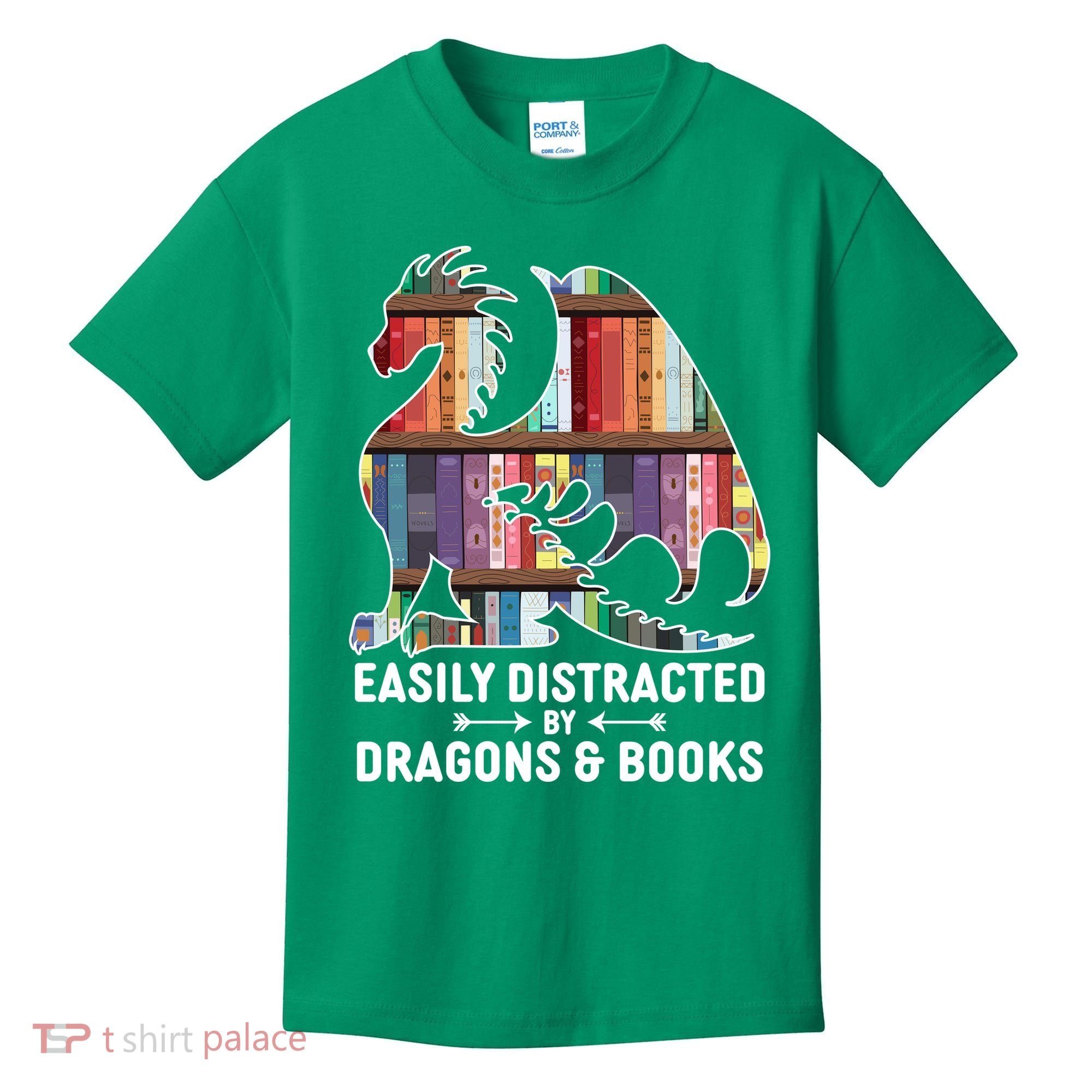 Easily Distracted By Dragons and Books Fantasy Book Lover Kids T-Shirt