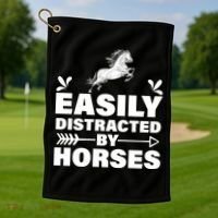 Easily Distracted By Horses Golf Towel thumb 1