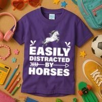 Easily Distracted By Horses Kids T-Shirt thumb 3