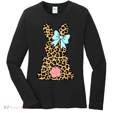 Easter Bunny Leopard Print Women's Long Sleeve Shirt