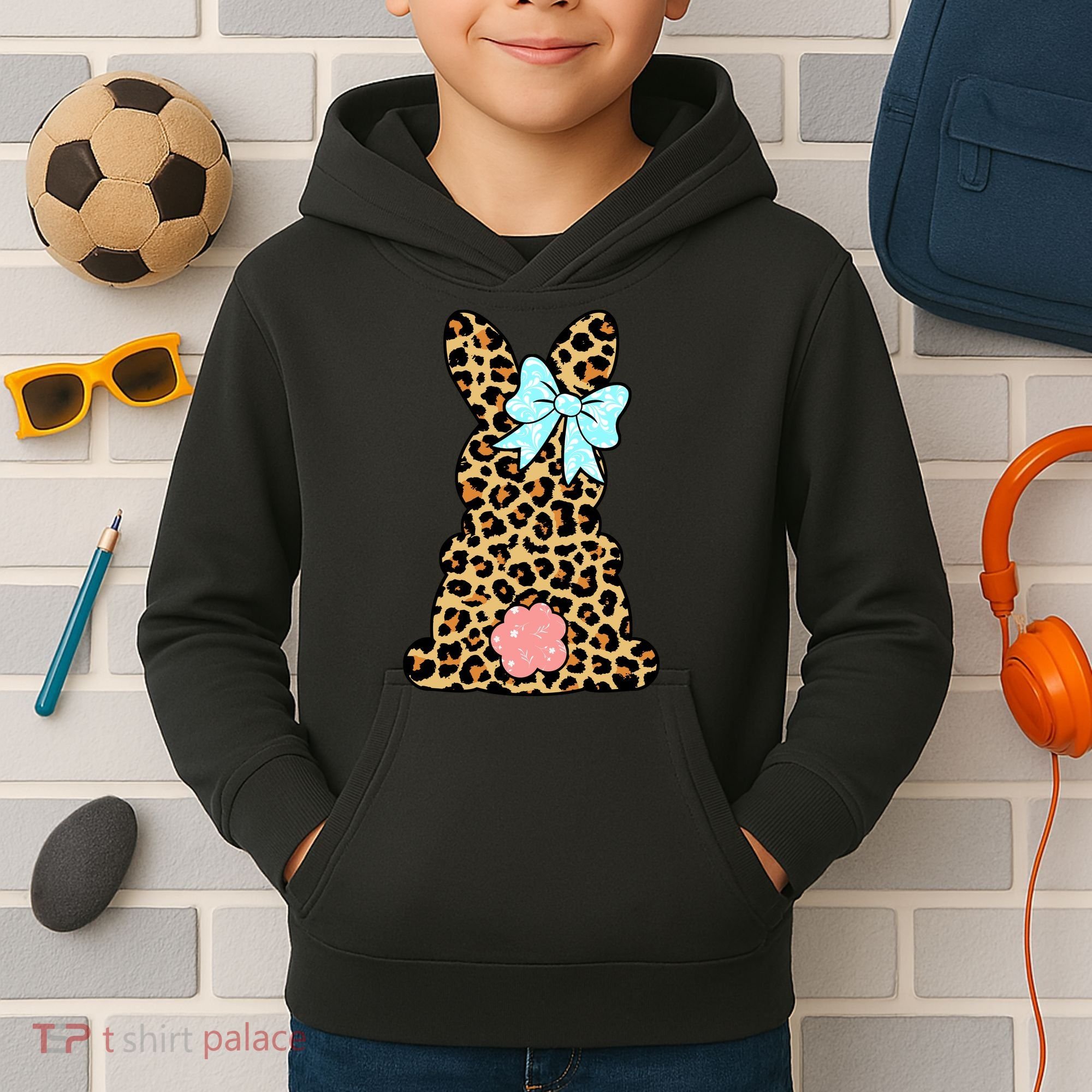 Easter Bunny Leopard Print Kids Hoodie