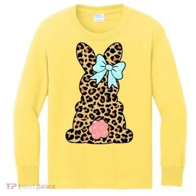 Easter Bunny Leopard Print Kids Long Sleeve Shirt