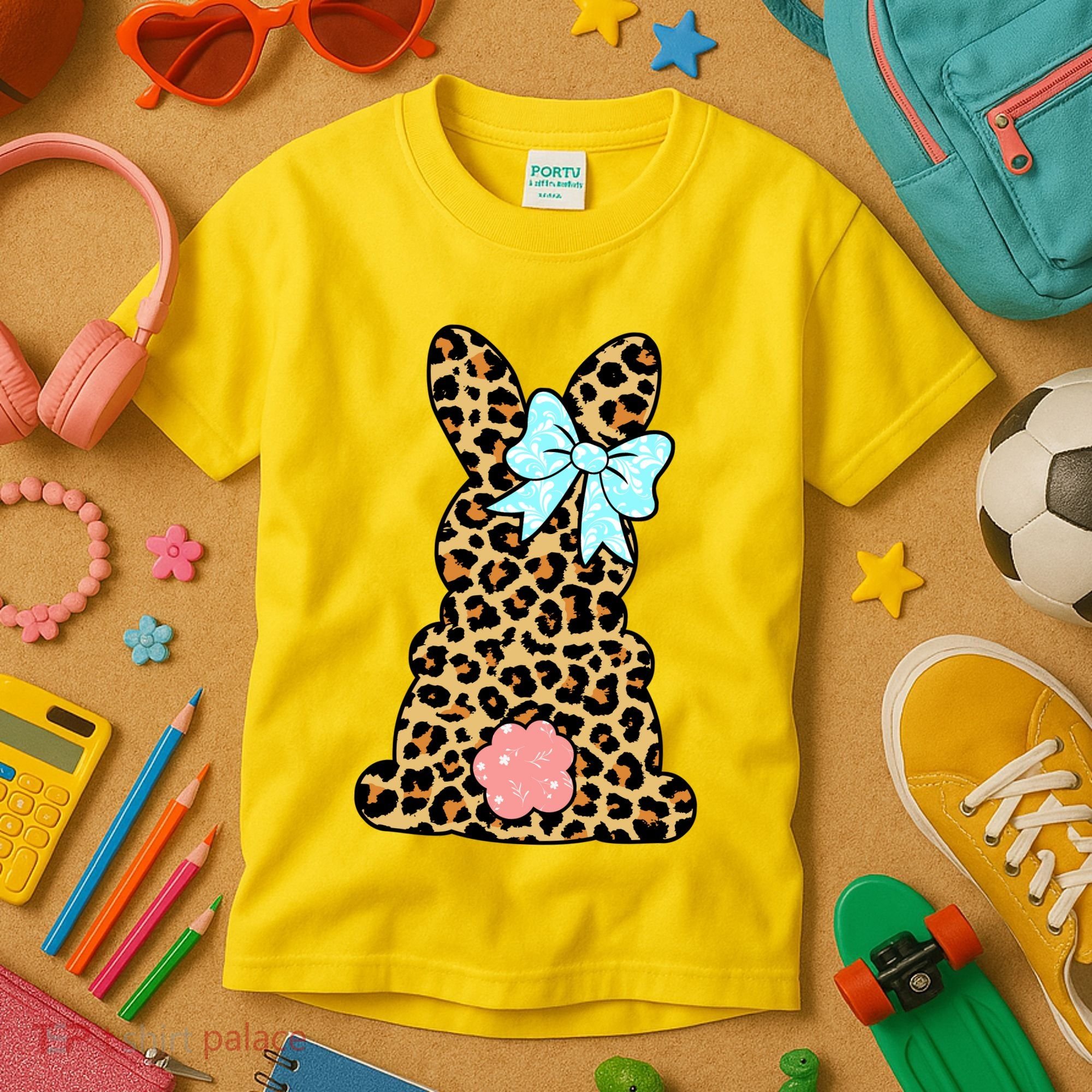 Easter Bunny Leopard Print Kids T-Shirt