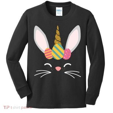 Easter Egg Bunny Unicorn Kids Long Sleeve Shirt