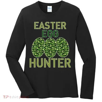 Easter Egg Hunter Camo Eggs Funny Egg Hunt Women's Long Sleeve Shirt