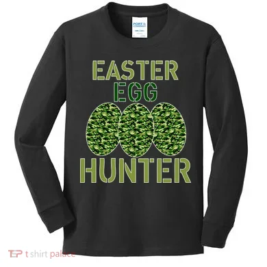 Easter Egg Hunter Camo Eggs Funny Egg Hunt Kids Long Sleeve Shirt