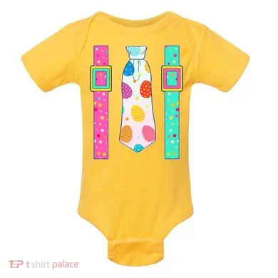 Easter Egg Tie & Suspenders Baby Bodysuit