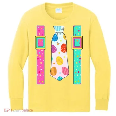 Easter Egg Tie & Suspenders Kids Long Sleeve Shirt