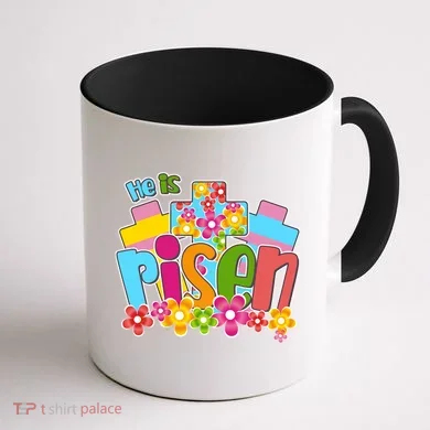 Easter He Is Risen Spring flowers Coffee Mug back