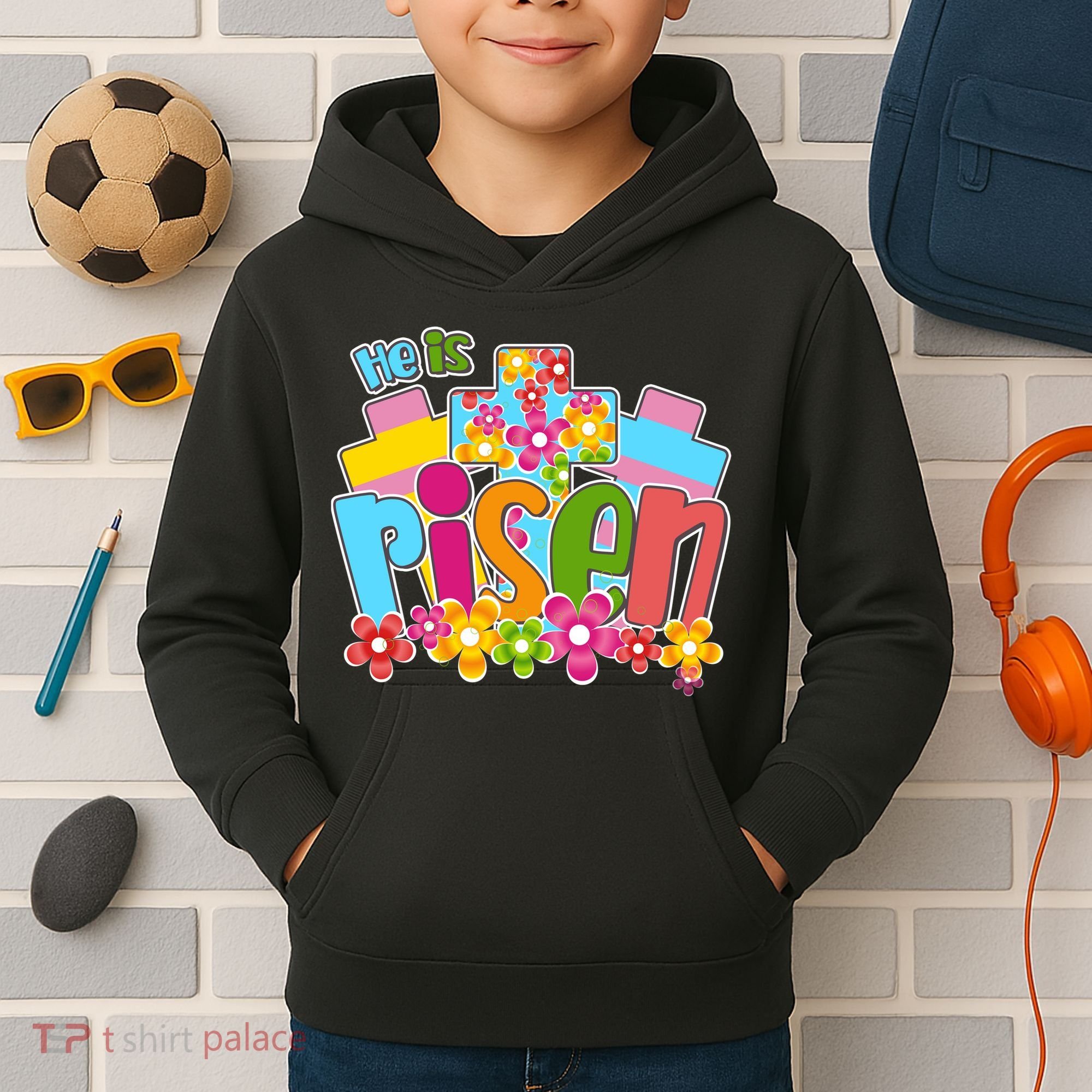Easter He Is Risen Spring flowers Kids Hoodie