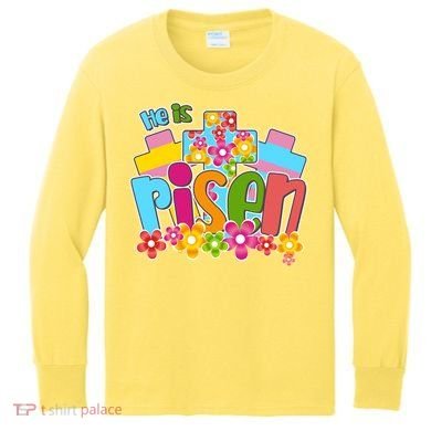Easter He Is Risen Spring flowers Kids Long Sleeve Shirt
