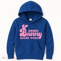 Easter Some Bunny Needs Wine Kids Hoodie thumb 0