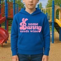 Easter Some Bunny Needs Wine Kids Hoodie thumb 2