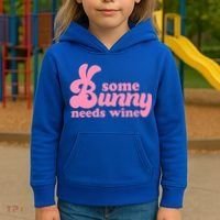 Easter Some Bunny Needs Wine Kids Hoodie thumb 3